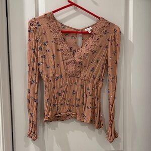 Chic Floral V-Neck Blouse - Brown